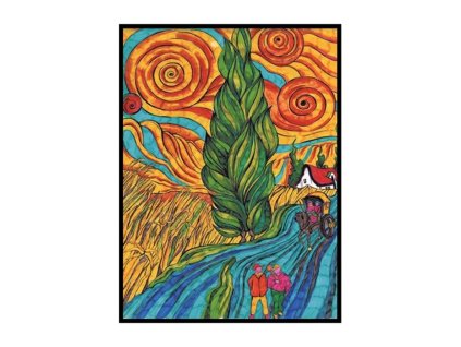 Színező (Van Gogh - Falusi út Provence-ban), bársony felületű, 12 db filctollal, 35x47 cm