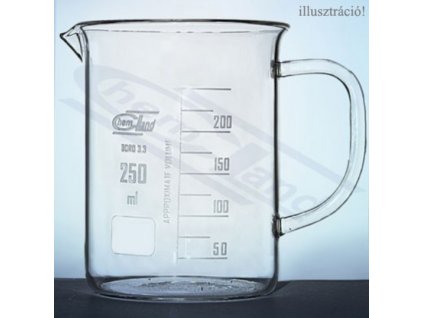 Főzőpohár, alacsony, füllel, osztással, kiöntőnyílással, 400 ml