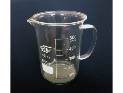 Főzőpohár, alacsony, füllel, osztással, kiöntőnyílással, 500 ml