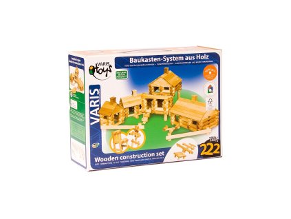 G1-12 - Fa építőkészlet, rönkházak, 222 darabos
