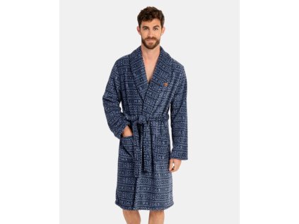 bata larga de hombre en tejido polar estampado y cinturon l746305