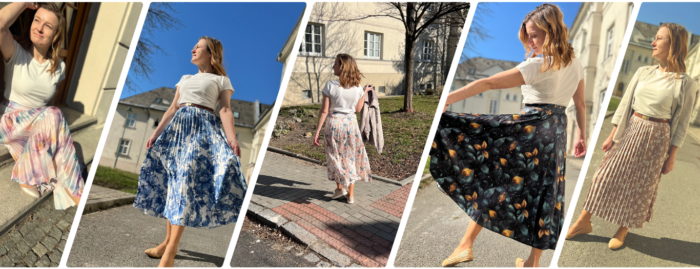 vzorované plisované sukně