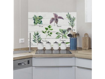 Samolepicí kuchyňský panel Crearreda KP Shabby Spices 67264 Bylinky malované na prknech