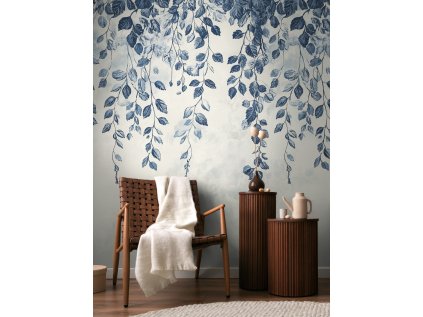 Tapetový stěnový panel / vliesová tapeta  79144-5, role 8,80x0,53 m, barva krémová,modrá, bílá