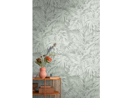 Tapetový stěnový panel / vliesová tapeta  79145-6, role 8,80x0,53 m, barva šedá, zelená