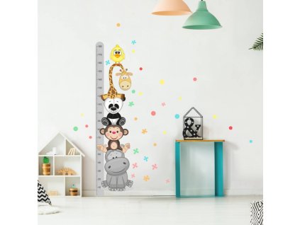Dětský metr na zeď - Samolepící dětský metr na stěnu v šedém provedení, velikost 90 x 110 cm, 9106f