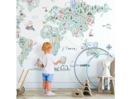 Samolepka na zeď - Dětská cestovatelská mapa, velikost 90 x 130/130 cm, 9189f