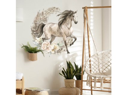 Samolepky na zeď - Hnědý kůň v boho stylu, velikost 90 x 100 cm, 9273f