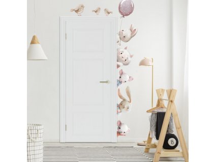 Samolepky na zeď pro děti - Akvarelová zvířátka kolem dveří, velikost 90 x 70 cm, 9295f