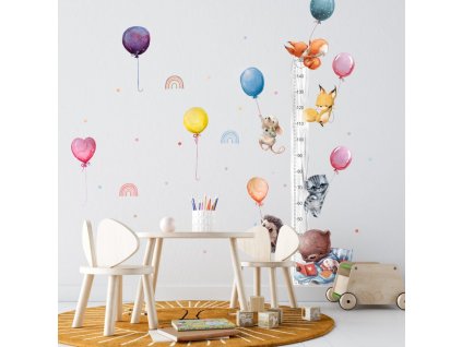 Metr na zeď pro děti - Létající zvířátka a balóny, velikost 90 x 110 cm, 9346f