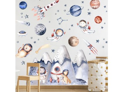 Samolepky na zeď - Malí astronauti a vesmír, velikost 90 x 100 cm, 9374f