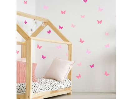 Motýlci v růžovém provedení - samolepky na zeď pro dívku, velikost 90 x 30 cm, 9547f