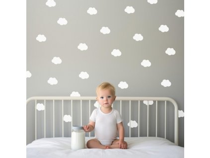Bílé obláčky - nálepky na zeď do dětského pokoje, velikost 90 x 30 cm, 9551f