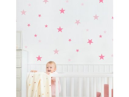 Růžové hvězdičky - samolepky na zeď pro dívku, velikost 90 x 30 cm, 9552f