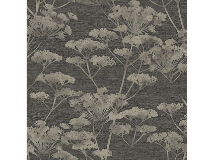 Černo-stříbrná vliesová tapeta na zeď,  trávy, květiny, 119867, Indulgence, Graham Brown Boutique, velikost 10 x 0,52 m