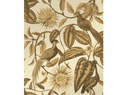 Bronzová vliesová tapeta s květinami a ptáky, 120652, Retreat, Graham&Brown Premium, velikost 10 x 0,52 m