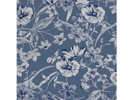 Modrá vliesová tapeta na zeď,  stříbrné květy, 118486, Laura Ashley 3, velikost 10,05 x 0,52 m