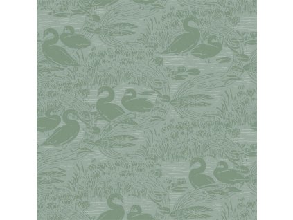 Zelená vliesová tapeta na zeď, příroda, labutě, 118472, Laura Ashley 3, velikost 10,05 x 0,52 m