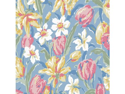 Modrá vliesová květinová tapeta na zeď, 119847, Laura Ashley 3, velikost 10,05 x 0,52 m