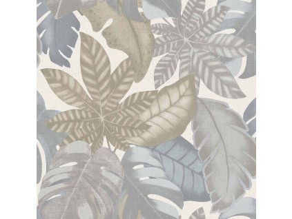 Béžovo-šedá vliesová tapeta na zeď, tropické listy, 26416, Thai, Cristiana Masi by Parato, velikost 10,05 x 0,53 m