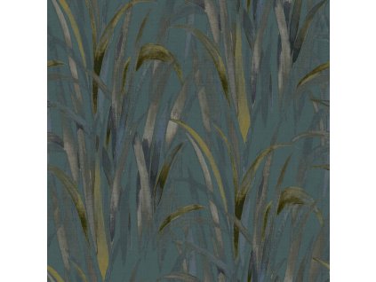 Tyrkysová vliesová tapeta na zeď, listy trávy,  26407, Thai, Cristiana Masi by Parato, velikost 10,05 x 0,53 m