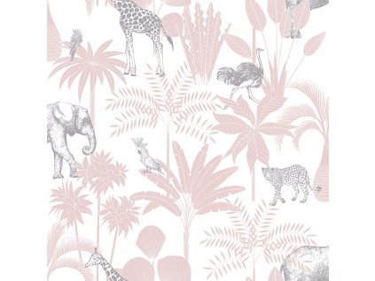 Dětská vliesová tapeta s palmami a zvířátky, 976-3, Mika, ICH Wallcoverings, velikost 10,05 x 0,53 m