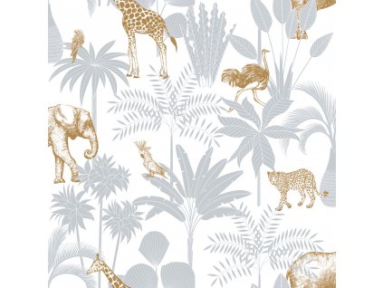 Dětská vliesová tapeta s palmami a zvířátky, 976-2, Mika, ICH Wallcoverings, velikost 10,05 x 0,53 m
