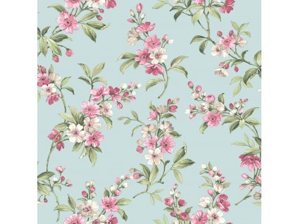 Bledě modrá vliesová květinová tapeta na zeď, 84006, Blooming Garden, Cristiana Masi by Parato, velikost 10,05 x 0,53 m
