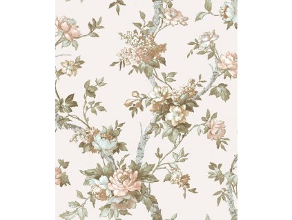 Bílá vliesová květinová tapeta na zeď, 84000, Blooming Garden, Cristiana Masi by Parato, velikost 10,05 x 0,53 m