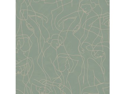 Grafická vliesová tapeta na zeď, obrysy postav, zelená, SO27041, Soleado, Decoprint, velikost 10,05 x 0,53 m