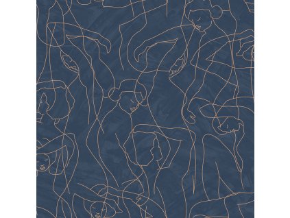 Grafická vliesová tapeta na zeď, obrysy postav, modrá, SO27040, Soleado, Decoprint, velikost 10,05 x 0,53 m