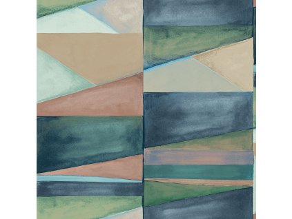 Geometrická vliesová tapeta na zeď, zelená, modrá, SO27031, Soleado, Decoprint, velikost 10,05 x 0,53 m