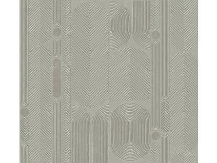 Geometrická vliesová tapeta na zeď, šedo-zelená, ovály, ROC205, Rock, Masureel, velikost 10,05 x 0,7 m