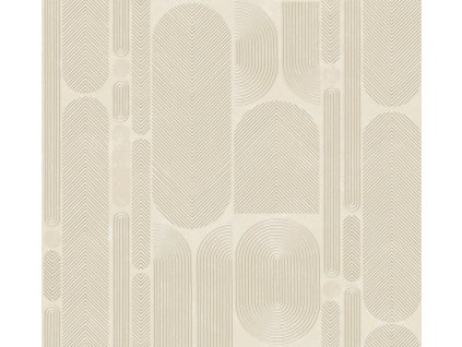 Geometrická vliesová tapeta na zeď, šedo-béžová, ovály, ROC201, Rock, Masureel, velikost 10,05 x 0,7 m