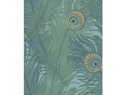 Vliesová tapeta na zeď, zelená, paví pera, NHW1045, Perla, Decoprint, velikost 10,05 x 0,53 m