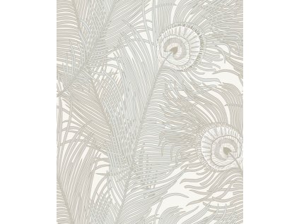 Vliesová tapeta na zeď, krémová, paví pera, NHW1044, Perla, Decoprint, velikost 10,05 x 0,53 m