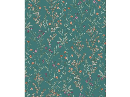 Vliesová tapeta na zeď, tyrkysová, květiny, PH3209, Perfect Harmony, Grandeco, velikost 10,05 x 0,53 m