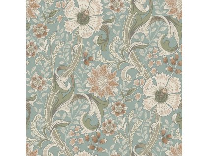 Vliesová tapeta na zeď, tyrkysová, květiny, PH3106, Perfect Harmony, Grandeco, velikost 10,05 x 0,53 m