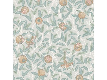 Vliesová tapeta na zeď, modro-zelená, větvičky, ptáci, 124261, William Morris At Home, velikost 10 x 0,52 m