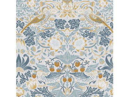 Vliesová tapeta na zeď, šedo-modrá, květiny, ptáci, 124232, William Morris At Home, velikost 10 x 0,52 m