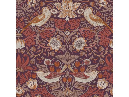 Vliesová tapeta na zeď, fialová, květiny, ptáci, 124229, William Morris At Home, velikost 10 x 0,52 m
