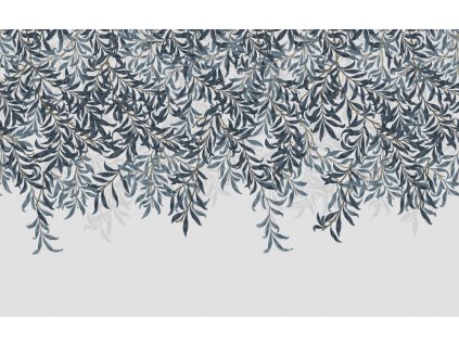 Vliesová obrazová tapeta na zeď, modrá, větvičky, listy, 125373, William Morris At Home, velikost 4 x 2,5 m