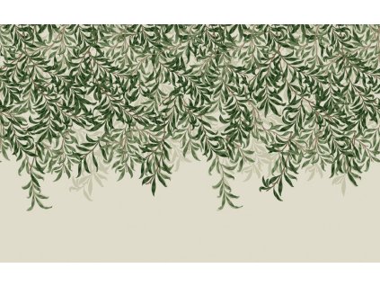 Vliesová obrazová tapeta na zeď, zelená, větvičky, listy, 125364, William Morris At Home, velikost 4 x 2,5 m