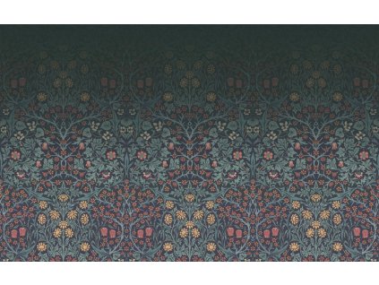 Vliesová obrazová tapeta na zeď, modrá, květiny, ptáci, 125328, William Morris At Home, velikost 4 x 2,5 m