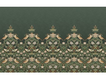 Vliesová obrazová tapeta na zeď, zelená, květiny, ptáci, 125310, William Morris At Home, velikost 4 x 2,5 m