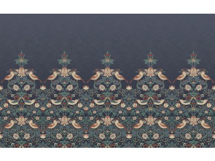 Vliesová obrazová tapeta na zeď, modrá, květiny, ptáci, 125292, William Morris At Home, velikost 4 x 2,5 m