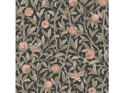 Vliesová tapeta na zeď, šedo-černá, větvičky, ptáci, 124258, William Morris At Home, velikost 10 x 0,52 m