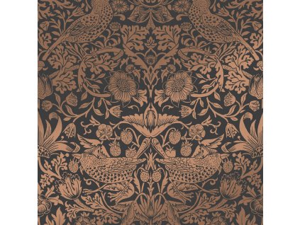 Vliesová tapeta na zeď, černo-bronzová, květiny, ptáci, 124236, William Morris At Home, velikost 10 x 0,52 m
