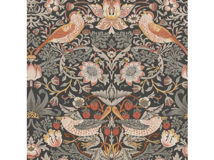 Vliesová tapeta na zeď, šedo-černá, květiny, ptáci, 124230, William Morris At Home, velikost 10 x 0,52 m
