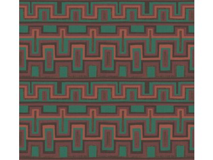 Geometrická vliesová tapeta na zeď, hnědo-zelená, etno, AMA005, Amani, Masureel, velikost 0,7 x 10,05 m